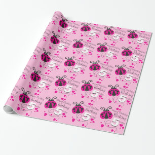 Girls name age ladybug birthday patterned wrap wrapping paper