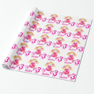 Girls name age painted rag doll birthday wrap wrapping paper