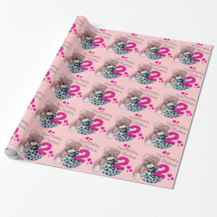 Girls name age soft toys birthday patterned wrap wrapping paper