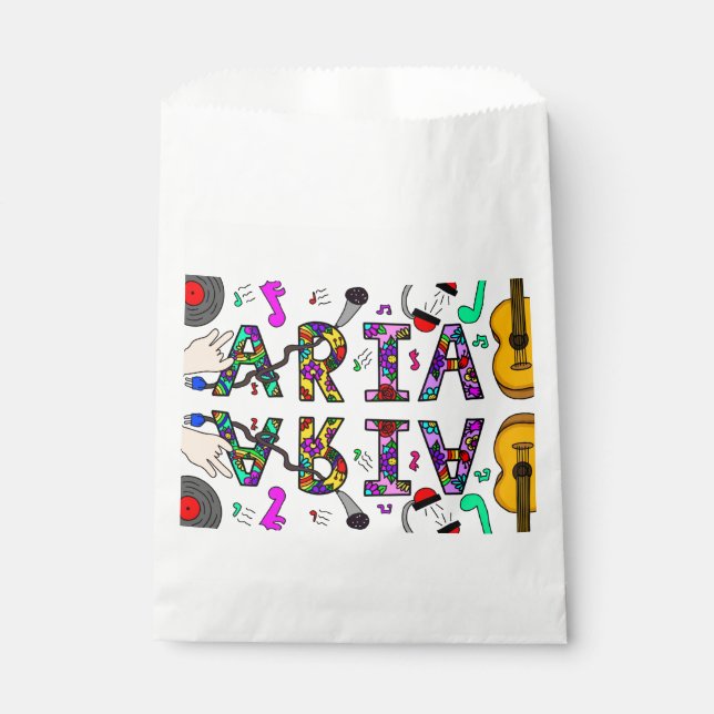 Girl's Name Aria, Flowers and Music Rectangular Favour Bag (Front)