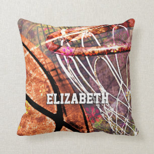 Girls name Basketball and Hoop pink purple orange Cushion