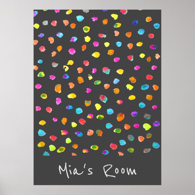 Girl's name bedroom Colorful watercolor polka dots Poster (Front)