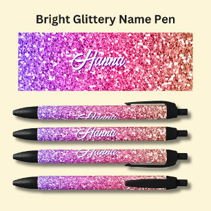 Girls Name Bright Purple Mauve Pink Glitter Effect Black Ink Pen