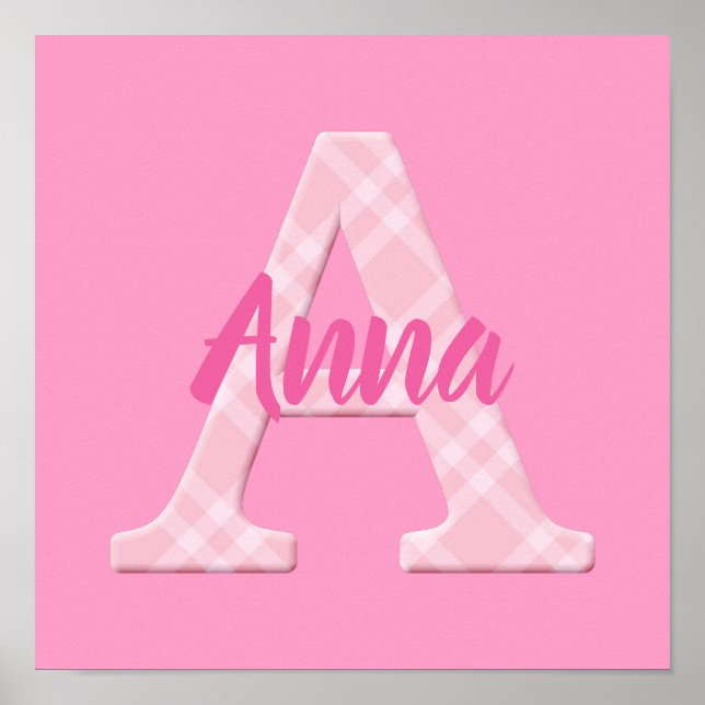 Girls Name Custom Plaid Letter A Poster (Front)