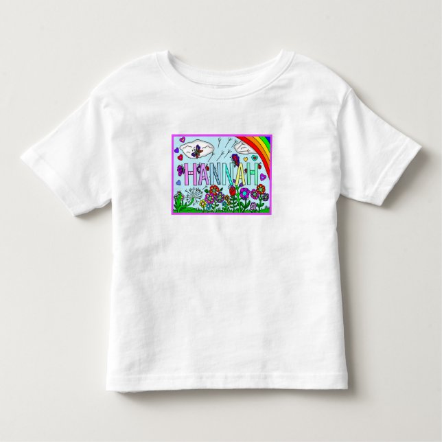 Girl's Name Hannah  Whimsical Flowers, Rainbow T-S Toddler T-Shirt (Front)