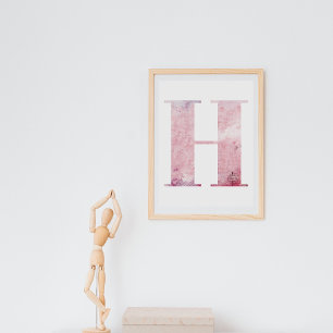 Girl's Name Letter H Boho Pink Watercolor Poster
