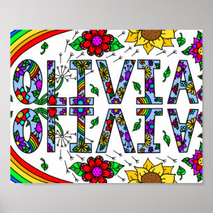 Girl's Name Olivia Colourful Whimsical Wild Flower Poster