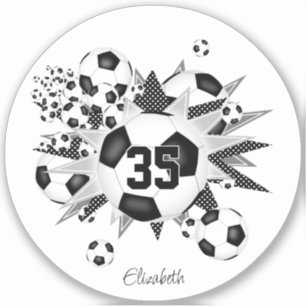 girls name on black white soccer ball blowout