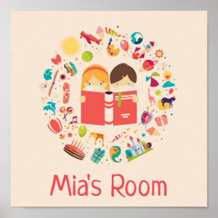 Girl's name poster bedroom wall art with books