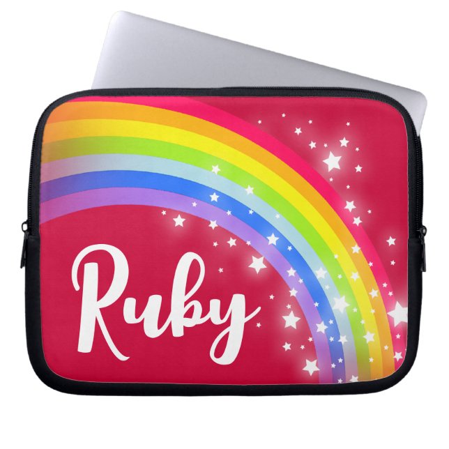 Girls name rainbow ruby red sky white stars laptop sleeve (Front)