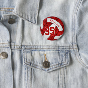 girls name red white volleyball team colours 6 cm round badge