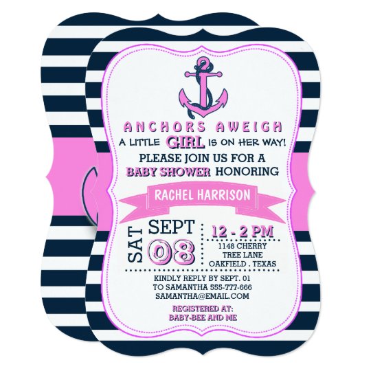 Girl's Nautical Anchor Baby Shower Invitations