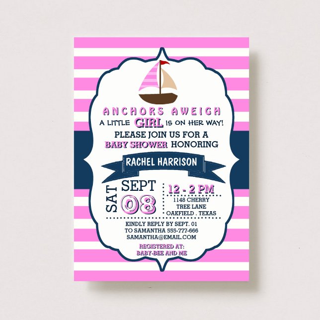 Girl's Nautical Boat Baby Shower Invitations (Creator Uploaded)