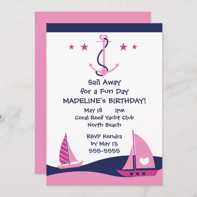 Girls Nautical Party Invitation (Front/Back)