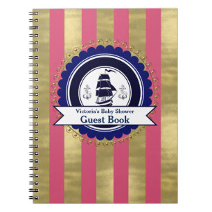 Girls Nautical Pink Blue Baby Shower Guest Book