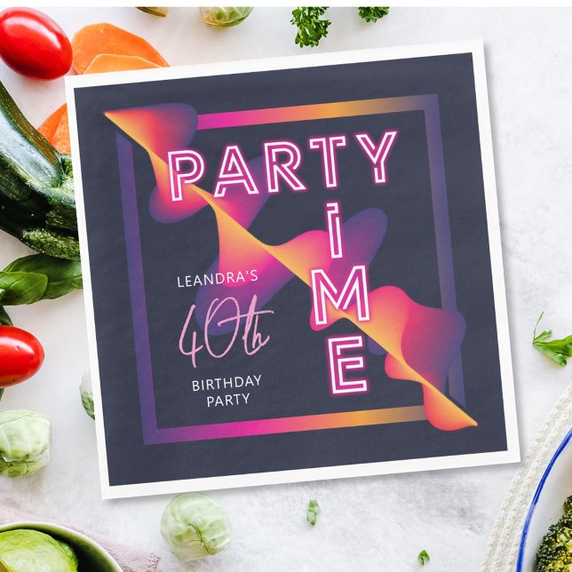 Girls Neon Party Time Birthday Party Napkin (Creator Uploaded)
