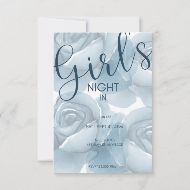 Girls Night In | Blue Watercolor Floral Invite (Front)