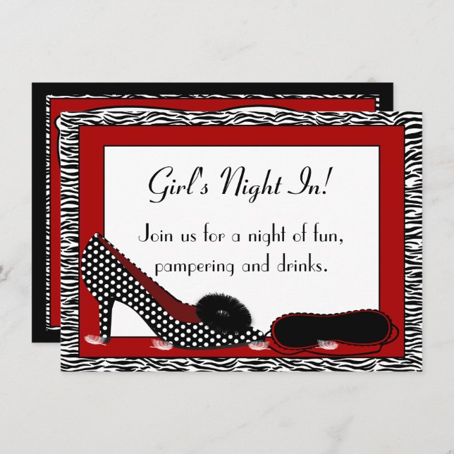 Girl's Night In PJ Party in Red Invitation (Front/Back)