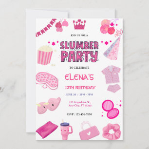 Girls Night In Slumber Pajama Party Pink  Birthday Invitation