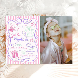Girls Night In Slumber Party Tween Birthday Photo Invitation