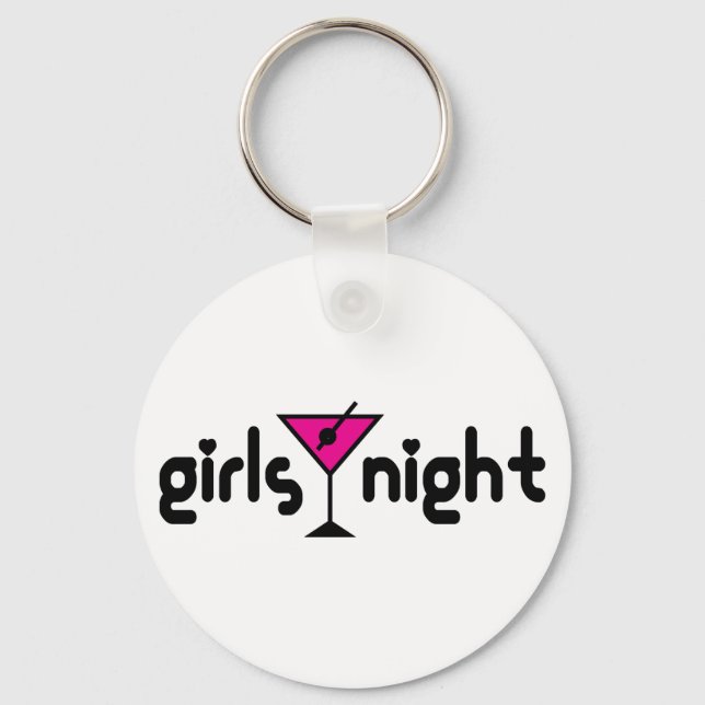 Girls Night Keychain with Pink Martini Graphic (Front)