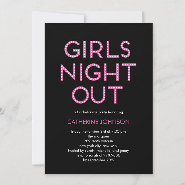 Girls Night Out Bachelorette Party Invitations (Front)