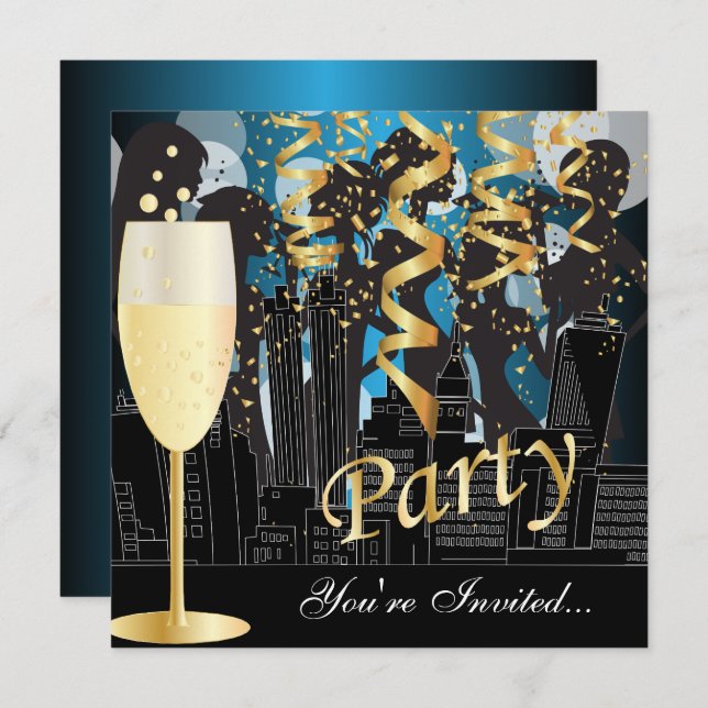 Girls Night Out Birthday Party | Metallic Blue Invitation (Front/Back)