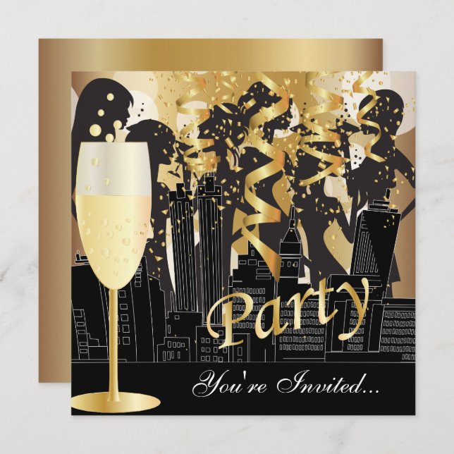 Girls Night Out Birthday Party | Metallic Gold Invitation (Front/Back)