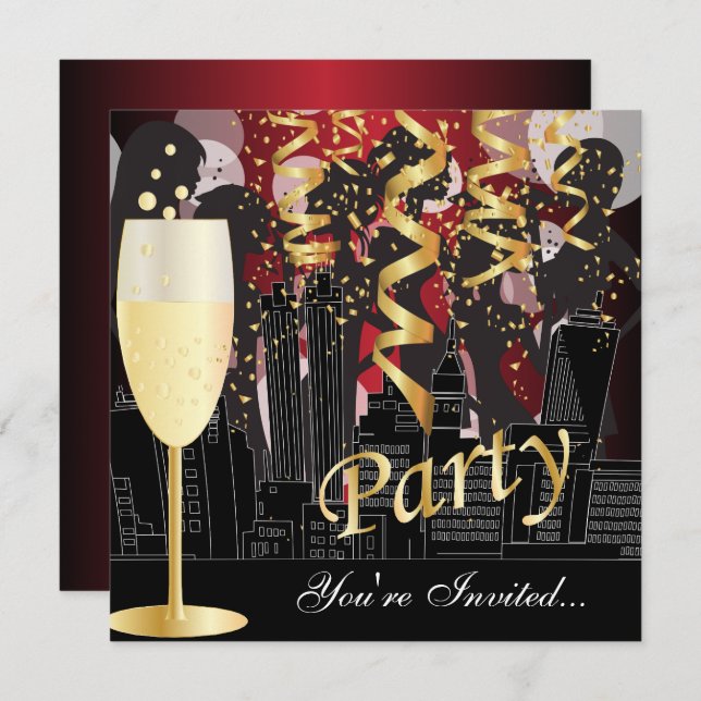 Girls Night Out Birthday Party | Metallic Red Invitation (Front/Back)