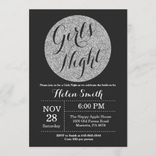 Girls Night Out Black and Silver Glitter Invitation