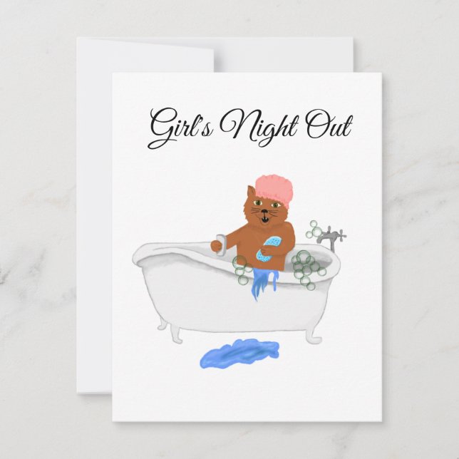 Girl's Night Out, Cat in Bathtub Invitation (Front)
