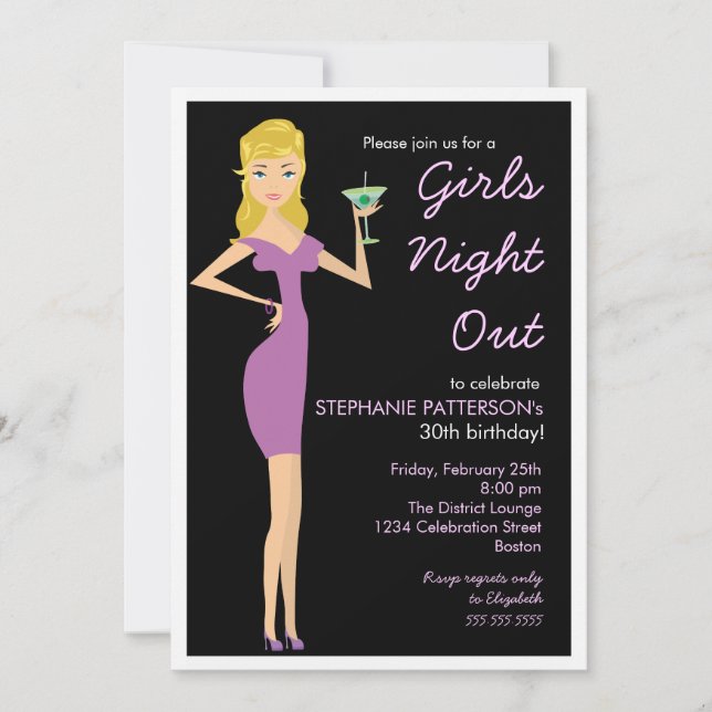 Girls Night Out Cocktail Diva Birthday Party Invitation (Front)