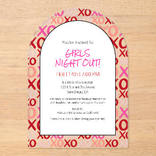 Girls Night Out Hugs and Kisses Galentine Party Acrylic Invitations