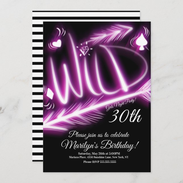 Girls Night Out Neon Wild 40th Birthday Any Age Invitation (Front/Back)