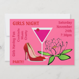 Girls Night Out Party Cocktails Shoes Flowers Invitation