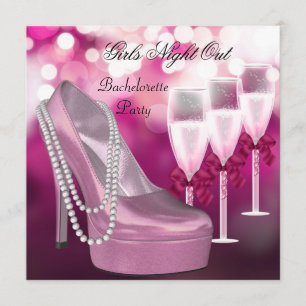 Girls Night Out Pink Shoes Hi Heels Champagne Invitation