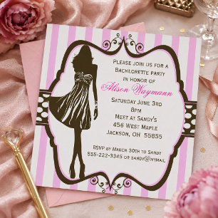 Girls Night Out Pink Stripes Bachelorette Party  Invitation