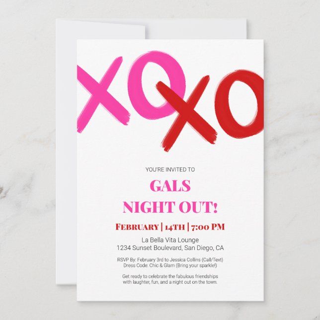 Girls Night Out Pink XOXO Chic Galentine Day Party Invitation (Front)