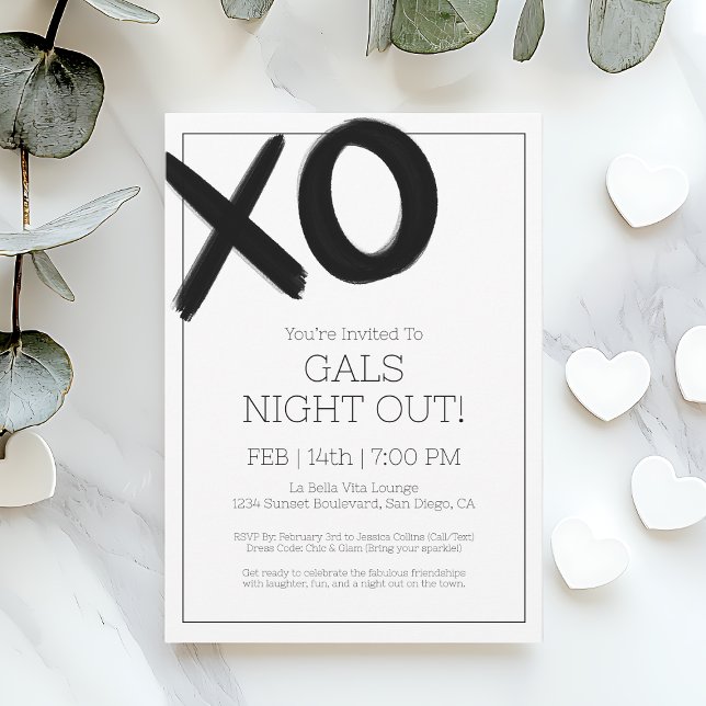 Girls Night Out XOXO Black Friends Galentine Party Invitation (Girls Night Out XOXO Black Friends Galentine Party Invitation)
