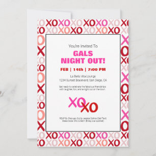 Girls Night Out XOXO Pink Cute Galentine Day Party Invitation