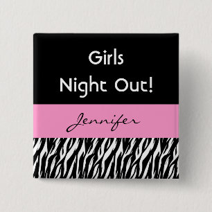 Girls Night Out Zebra Birthday Party Custom Name 15 Cm Square Badge
