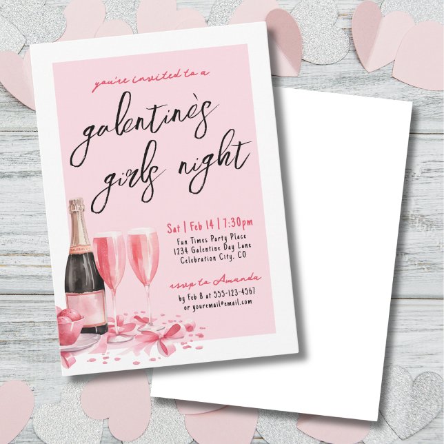 Girls Night Pink Champagne Galentine's Day Invitation (Girls Night Pink Champagne Galentine's Day Invitation)