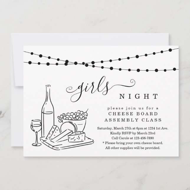 Girls' Night Wine Tasting and Cheese Board Party I Invitation (Front)