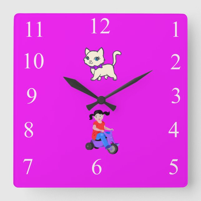 Girls Nursery  Square Wall Clock (Front)