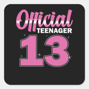 Girls Official Teenager 13 Birthday Square Sticker