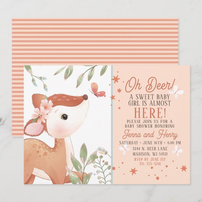 Girls Oh Deer Baby Shower Invitation (Front/Back)