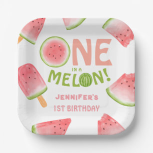 Girls ONE in a Melon! Watermelon Birthday Party Paper Plate