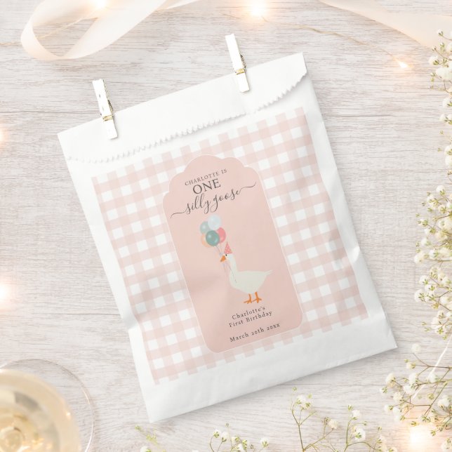 Girl's One Silly Goose 1st Birthday Party Favour Bag (Clipped)