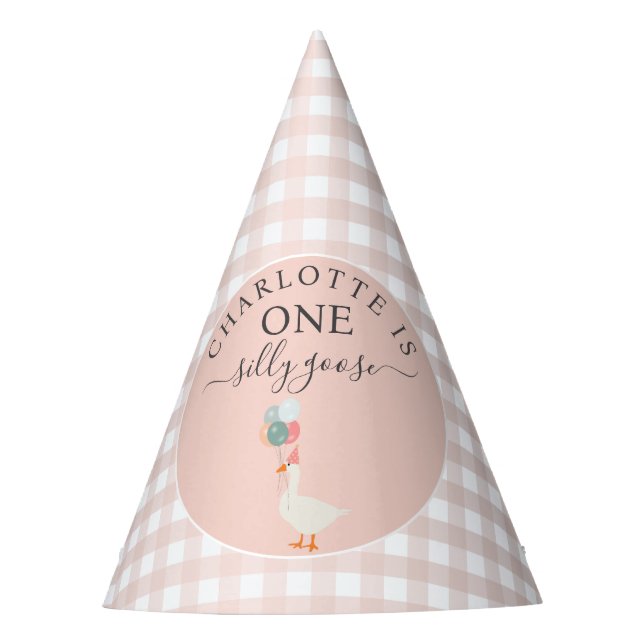 Girl's One Silly Goose 1st Birthday Party Hat (Front)