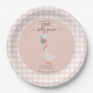 Girl's One Silly Goose 1st Birthday Party Paper Plate